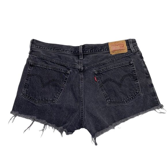 Levi’s 501 Black Cut-Off Raw Hem Shorts Festival Sz 32 - Picture 3 of 10
